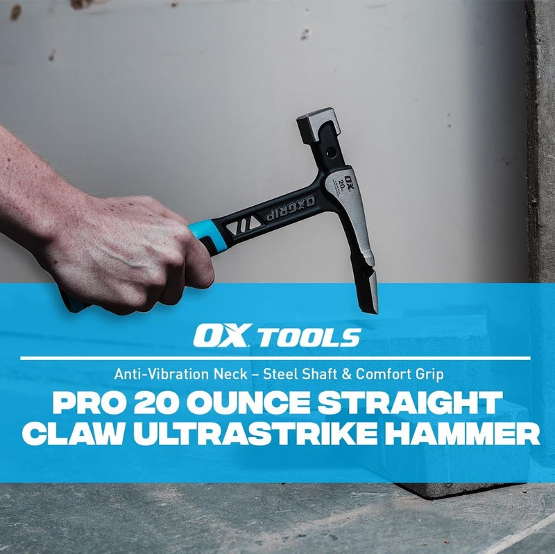 Ox Pro 20-Ounce Ultrastrike Brick Hammer Robust Striking Power, Vibration Dampening Bridged Neck, Ultimate Durability with One Piece Steel Handle, Ergonomic Non-Slip Grip, and Enhanced Safety Features - Image 2